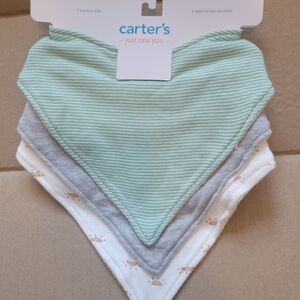 (Lot Of 3 Sets) Carter's 3-Pack Baby Bandana Bibs in Mint, Gray & White
